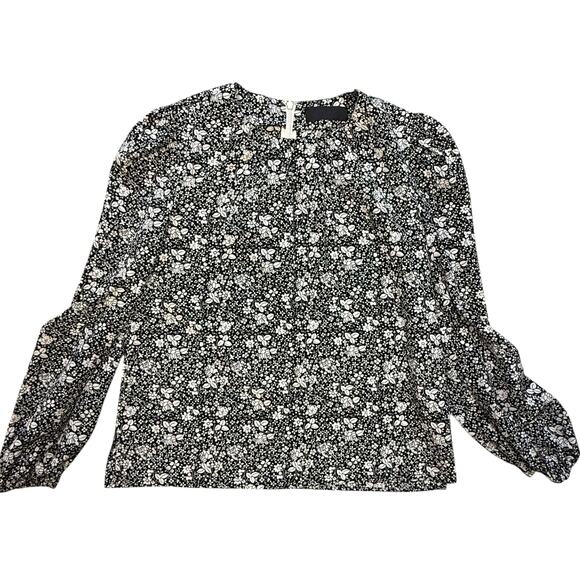 Co 100% Silk Black White Floral Blouse Small - Picture 7 of 11